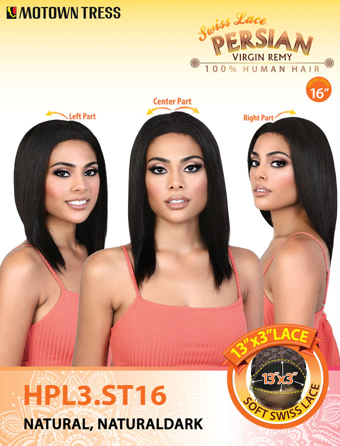 Motown Tress 100% Persian Virgin Remy 13″ x 3″ Swiss Lace Wig 16"