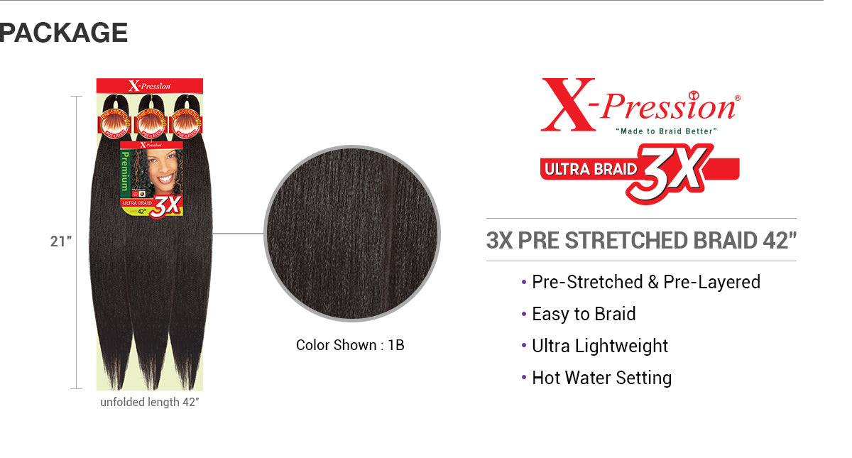 Outre Synthetic Ultra Braids XPression Kanekalon 3X Pre Stretched Braid 42"